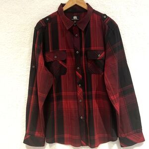 Rock & Republic Mens Hipster Long Sleeve Red Plaid Button Up Shirt Pockets XX Lg